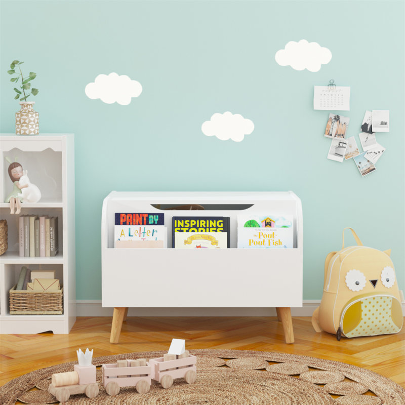Wrought Studio Wooden Toy Box Toy Storage Organizer with Front Bookshelf Toy Chest Bench for Playroom Kids Room Organization Wayfair